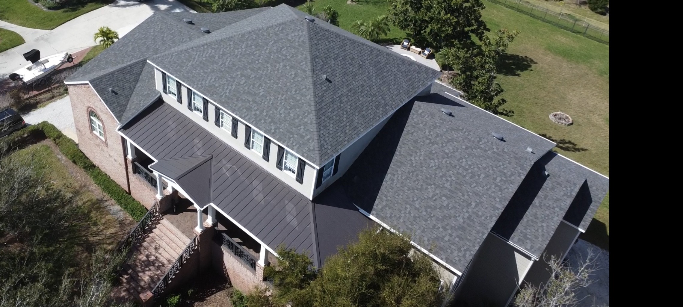 Shingle and metal roof &mdash;aerial view